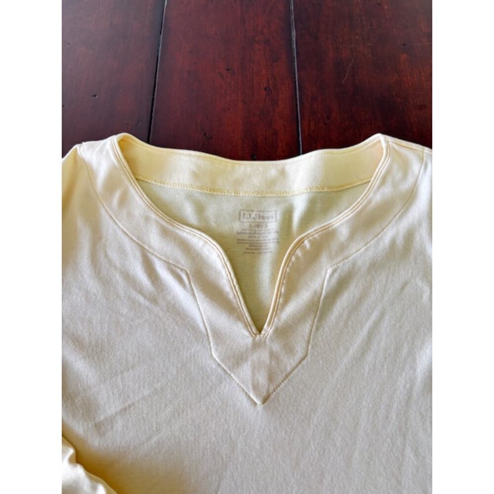 L.L. Bean Women's Size Large Yellow V-Neck Pullover Top 100% Cotton - Picture 2 of 4